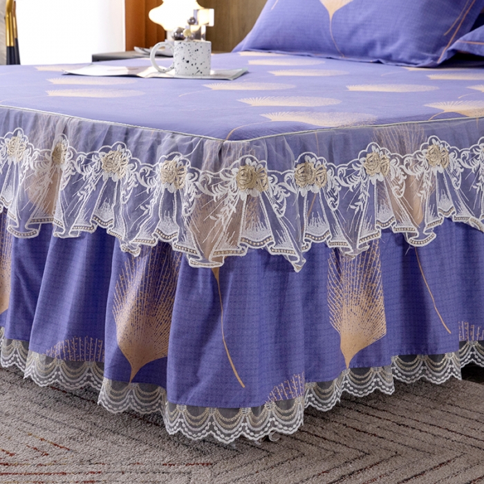 91家纺网 家纺一手货源 找家纺 纽缦 2022新款纯棉磨毛加厚系列-单床裙 叶语-紫