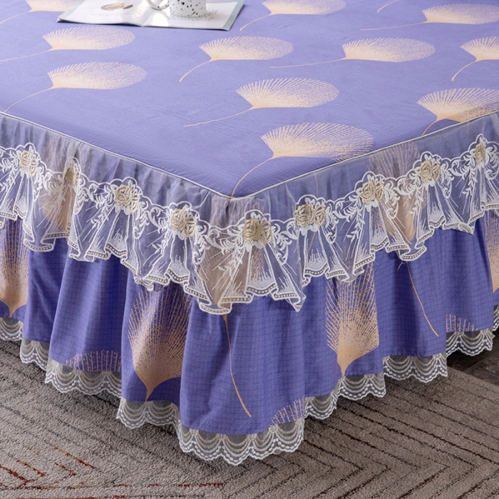 91家纺网 家纺一手货源 找家纺 纽缦 2022新款纯棉磨毛加厚系列-单床裙 叶语-紫