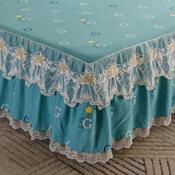 91家纺网 家纺一手货源 找家纺 纽缦 2022新款纯棉磨毛加厚系列-单床裙 字母恋曲-绿