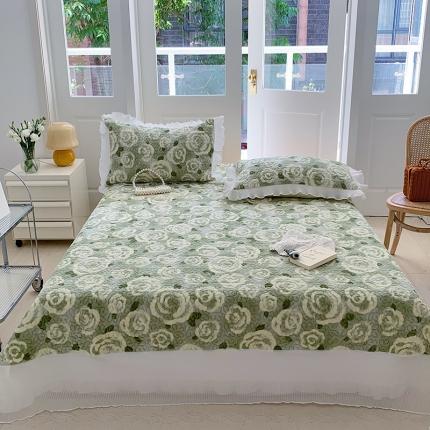 91家纺网 家纺一手货源 找家纺 （总）桃子新款ins韩版亲肤加厚牛奶绒雪纺花边床盖三件套