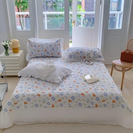 91家纺网 家纺一手货源 找家纺 （总）桃子新款ins韩版亲肤加厚牛奶绒雪纺花边床盖三件套