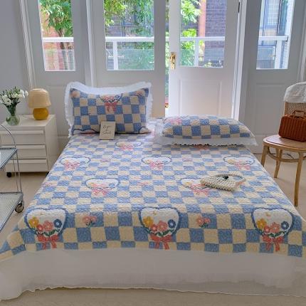 91家纺网 家纺一手货源 找家纺 （总）桃子新款ins韩版亲肤加厚牛奶绒雪纺花边床盖三件套