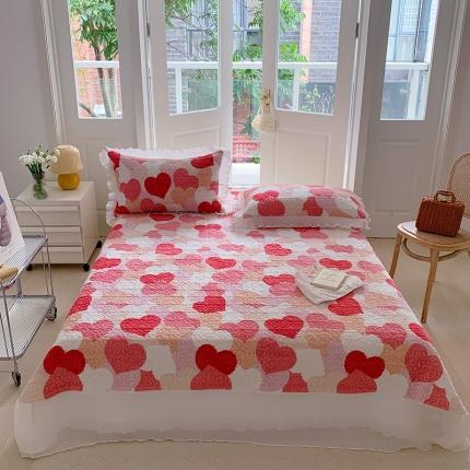 91家纺网 家纺一手货源 找家纺 （总）桃子新款ins韩版亲肤加厚牛奶绒雪纺花边床盖三件套