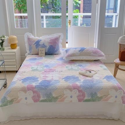 91家纺网 家纺一手货源 找家纺 （总）桃子新款ins韩版亲肤加厚牛奶绒雪纺花边床盖三件套