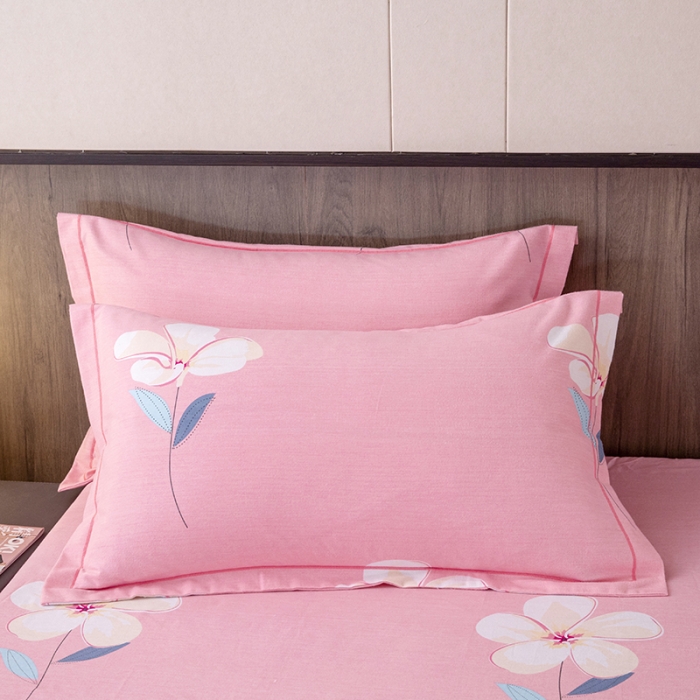 91家纺网 家纺一手货源 找家纺 纽缦 纯棉磨毛加厚系列-单枕套 48x74cm（一对） 语茉花开-粉