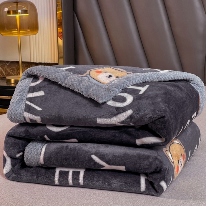 91家纺网 家纺一手货源 找家纺 雅萱  2024新款菠萝格牛奶绒包边毛毯 LOVE熊