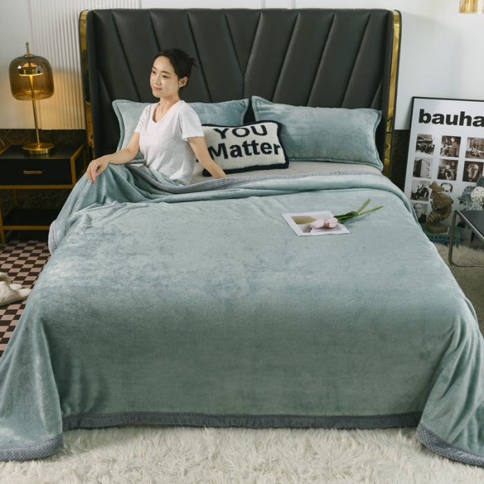 91家纺网 家纺一手货源 找家纺 雅萱  2024新款菠萝格牛奶绒包边毛毯 百合绿