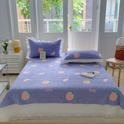 桃子ins韩版亲肤加厚牛奶绒雪纺花边床盖三件套 紫色小桃