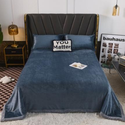 雅萱  2024新款菠萝格牛奶绒包边毛毯 蓝灰