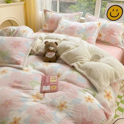 91家纺网 家纺一手货源 找家纺 （总）琪格格 新品热款牛奶绒精拍A牛奶绒B兔兔绒大包边四件套