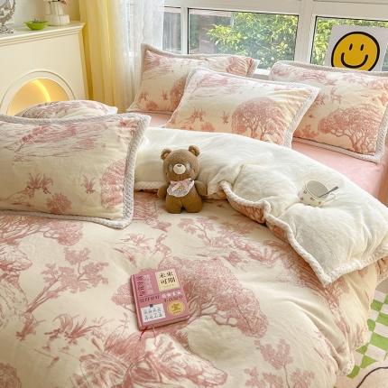91家纺网 家纺一手货源 找家纺 琪格格 新品热款牛奶绒精拍A牛奶绒B兔兔绒大包边四件套