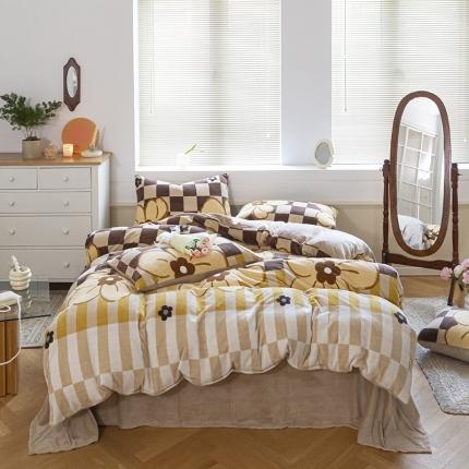 91家纺网 家纺一手货源 找家纺 桃子ins复古山茶花玫瑰花卉加厚牛奶绒系列四件套 绒-北陌