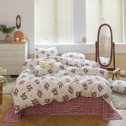 91家纺网 家纺一手货源 找家纺 桃子ins复古山茶花玫瑰花卉加厚牛奶绒系列四件套 绒-红莓