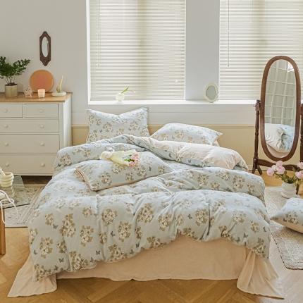 91家纺网 家纺一手货源 找家纺 桃子ins复古山茶花玫瑰花卉加厚牛奶绒系列四件套 绒-曼妮