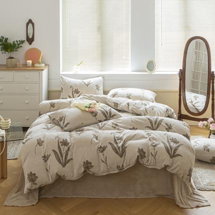 91家纺网 家纺一手货源 找家纺 （总）桃子ins复古山茶花玫瑰花卉加厚牛奶绒系列四件套