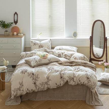 桃子ins复古山茶花玫瑰花卉加厚牛奶绒系列四件套 绒-浮笙