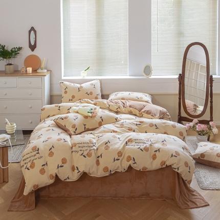 桃子ins复古山茶花玫瑰花卉加厚牛奶绒系列四件套 绒-佳人