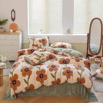 桃子ins复古山茶花玫瑰花卉加厚牛奶绒系列四件套 绒-剪影