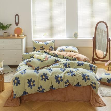 桃子ins复古山茶花玫瑰花卉加厚牛奶绒系列四件套 绒-玛奇朵