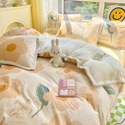 91家纺网 家纺一手货源 找家纺 琪格格 新品热款牛奶绒精拍A牛奶绒B兔兔绒大包边四件套