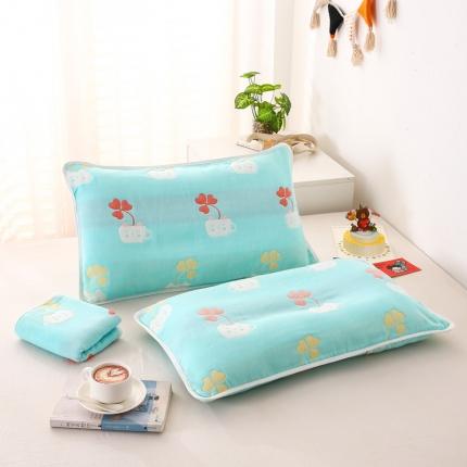 91家纺网 家纺一手货源 找家纺 朴尔 2022新款全棉卡通六层纱布儿童枕套 杯中叶语兰