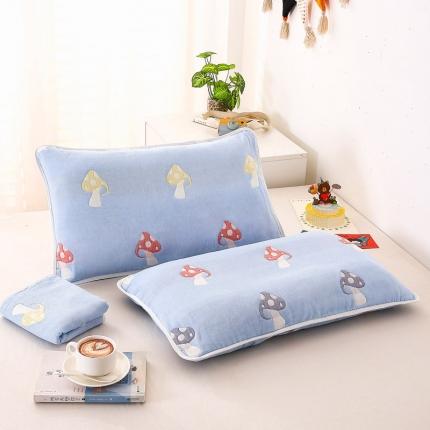 91家纺网 家纺一手货源 找家纺 朴尔 2022新款全棉卡通六层纱布儿童枕套 五彩蘑菇兰