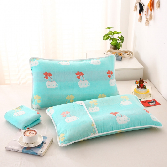 91家纺网 家纺一手货源 找家纺 朴尔 2022新款全棉卡通六层纱布儿童枕套 杯中叶语兰
