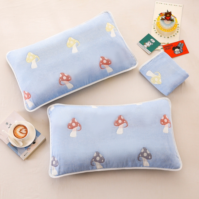 91家纺网 家纺一手货源 找家纺 朴尔 2022新款全棉卡通六层纱布儿童枕套 五彩蘑菇兰