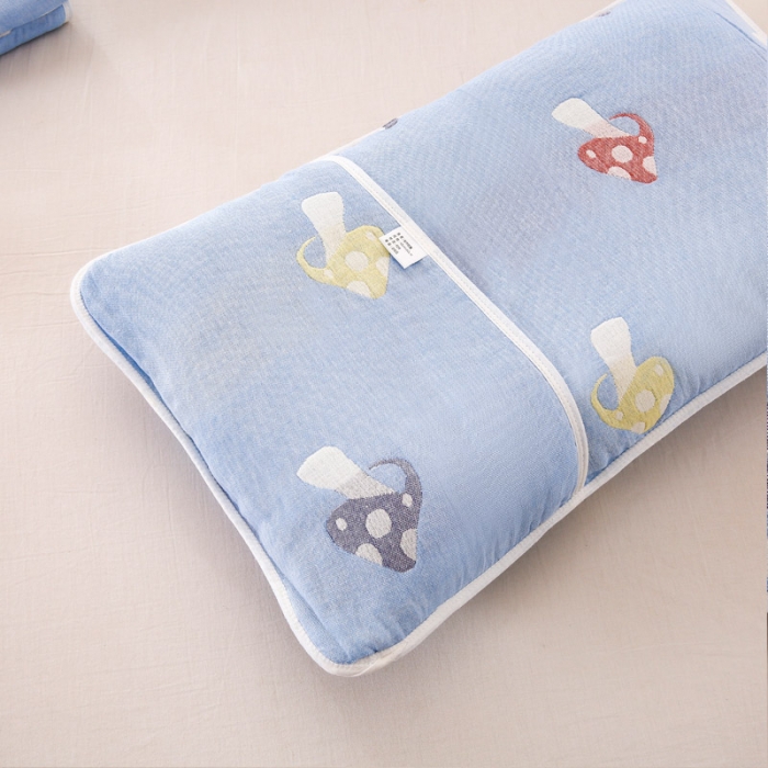 91家纺网 家纺一手货源 找家纺 朴尔 2022新款全棉卡通六层纱布儿童枕套 五彩蘑菇兰