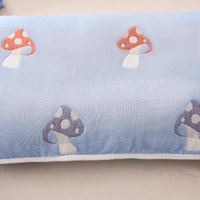 91家纺网 家纺一手货源 找家纺 朴尔 2022新款全棉卡通六层纱布儿童枕套 五彩蘑菇兰