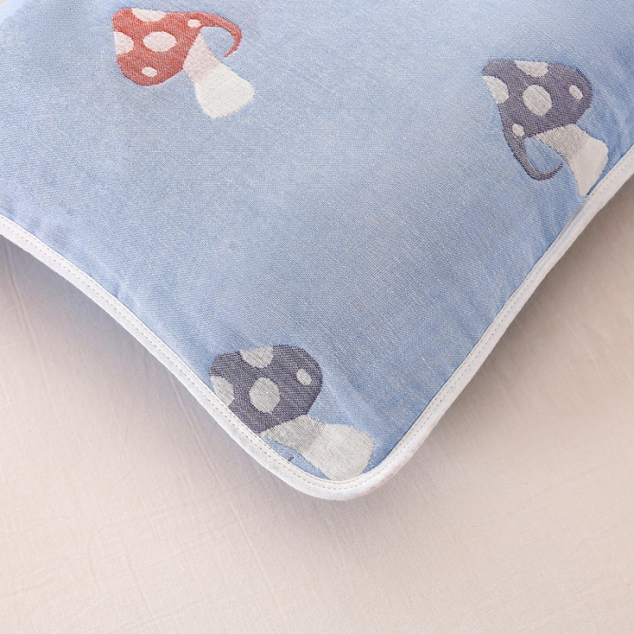 91家纺网 家纺一手货源 找家纺 朴尔 2022新款全棉卡通六层纱布儿童枕套 五彩蘑菇兰