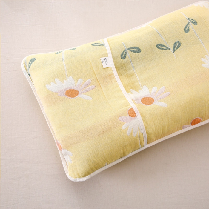 91家纺网 家纺一手货源 找家纺 朴尔 2022新款全棉卡通六层纱布儿童枕套 一米阳光黄