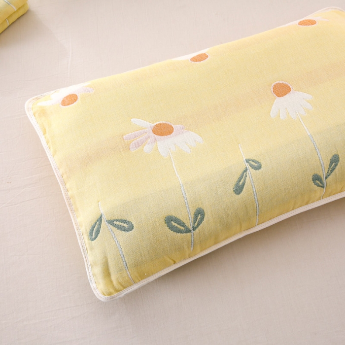91家纺网 家纺一手货源 找家纺 朴尔 2022新款全棉卡通六层纱布儿童枕套 一米阳光黄