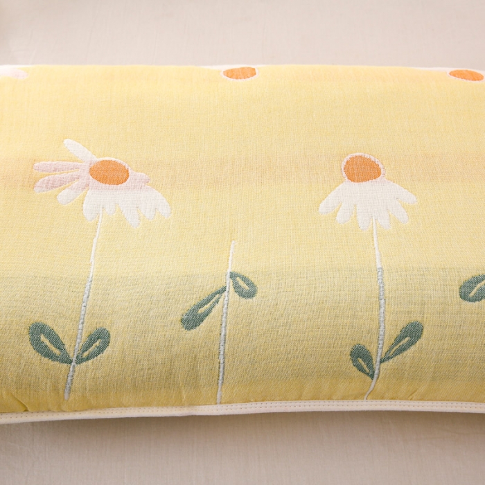 91家纺网 家纺一手货源 找家纺 朴尔 2022新款全棉卡通六层纱布儿童枕套 一米阳光黄