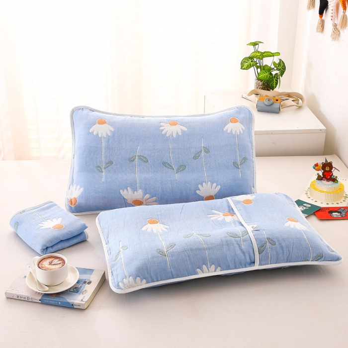 91家纺网 家纺一手货源 找家纺 朴尔 2022新款全棉卡通六层纱布儿童枕套 一米阳光兰