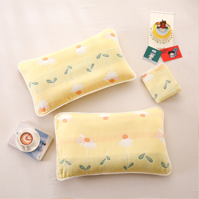 91家纺网 家纺一手货源 找家纺 朴尔 2022新款全棉卡通六层纱布儿童枕套 一米阳光黄