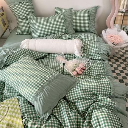 91家纺网 家纺一手货源 找家纺 （总）花伞 2022直播新款法式花边褶皱工艺款四件套-露娜