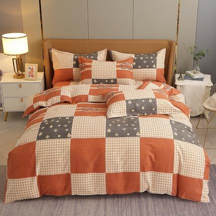 91家纺网 家纺一手货源 找家纺 晶缦2022新款全棉活性磨毛多规格床单床笠款四件套系列 千鸟格