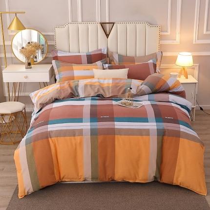 91家纺网 家纺一手货源 找家纺 晶缦2022新款全棉活性磨毛多规格床单床笠款四件套系列 苏格风情桔