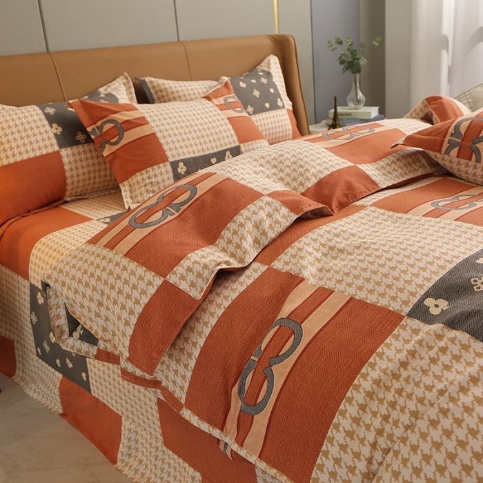 91家纺网 家纺一手货源 找家纺 晶缦2022新款全棉活性磨毛多规格床单床笠款四件套系列 千鸟格