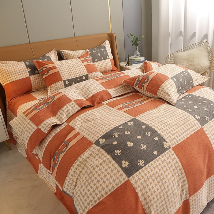 91家纺网 家纺一手货源 找家纺 晶缦2022新款全棉活性磨毛多规格床单床笠款四件套系列 千鸟格