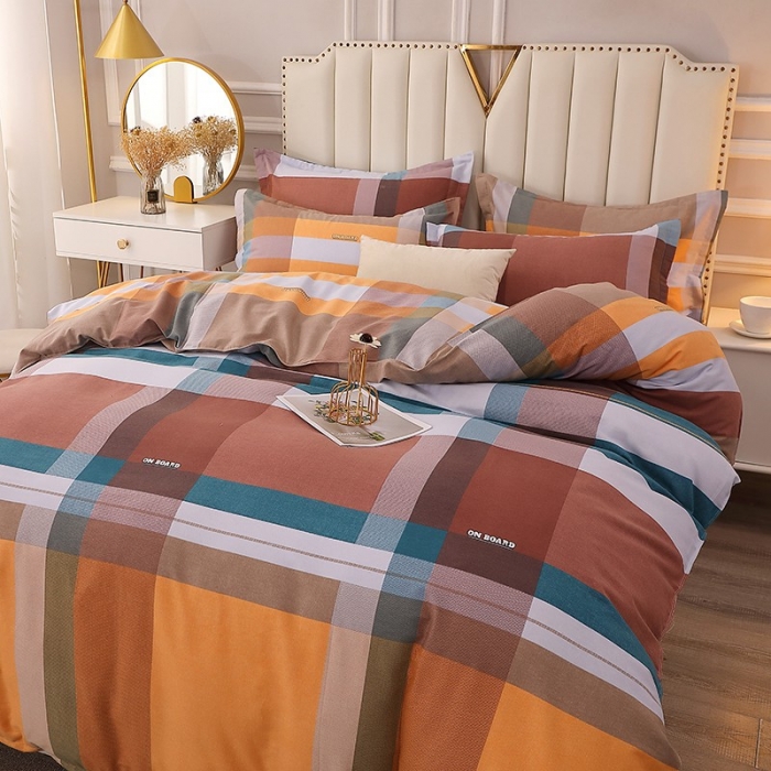 91家纺网 家纺一手货源 找家纺 晶缦2022新款全棉活性磨毛多规格床单床笠款四件套系列 苏格风情桔