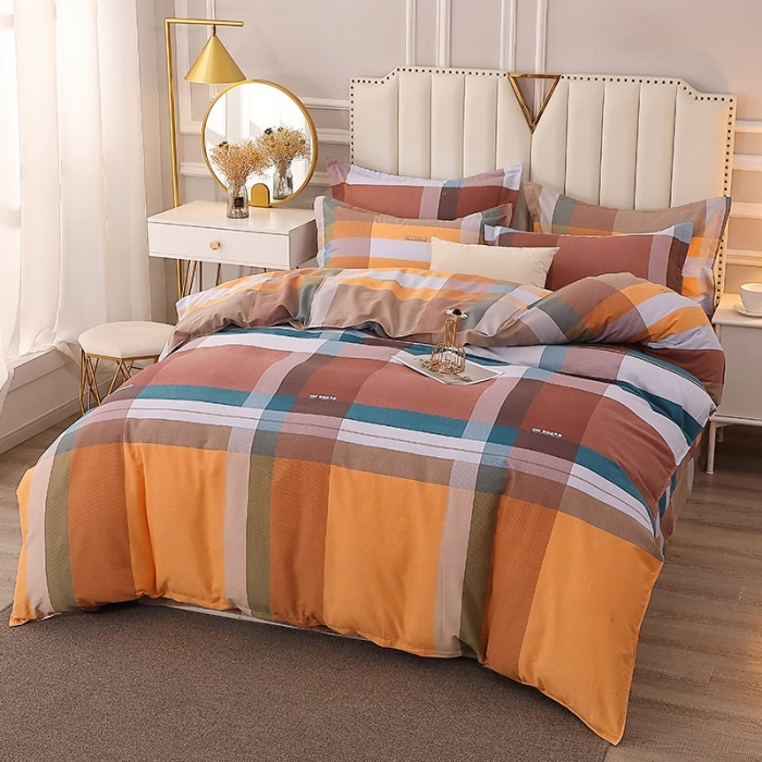 91家纺网 家纺一手货源 找家纺 晶缦2022新款全棉活性磨毛多规格床单床笠款四件套系列 苏格风情桔