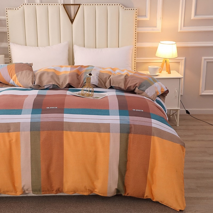 91家纺网 家纺一手货源 找家纺 晶缦2022新款全棉活性磨毛多规格床单床笠款四件套系列 苏格风情桔