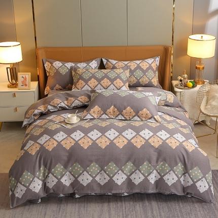 晶缦2022新款全棉活性磨毛多规格床单床笠款四件套系列 寻梦