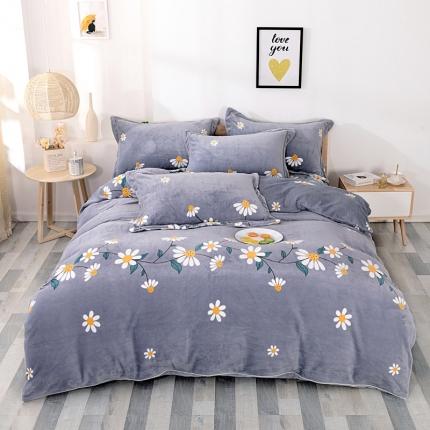 尚品凤凰2025新款高克重印花牛奶绒四件套-工艺款 枝繁叶茂-灰