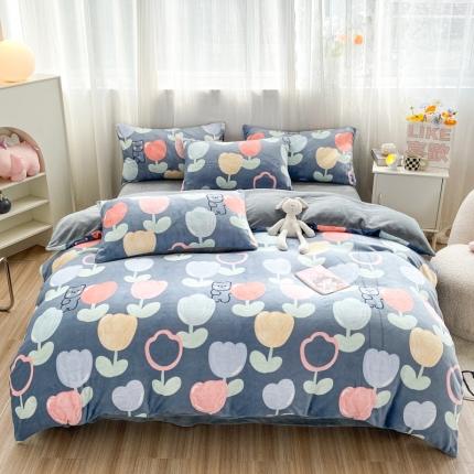 91家纺网 家纺一手货源 找家纺 西引力 2022新款加厚印花牛奶绒单被套及枕套法莱绒 熊出没