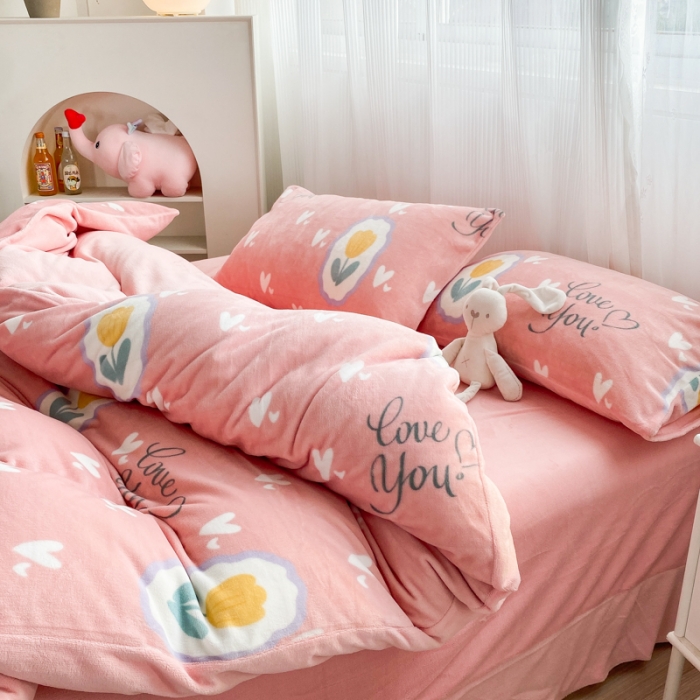 91家纺网 家纺一手货源 找家纺 西引力 2022新款加厚印花牛奶绒单被套及枕套法莱绒直播 郁金香