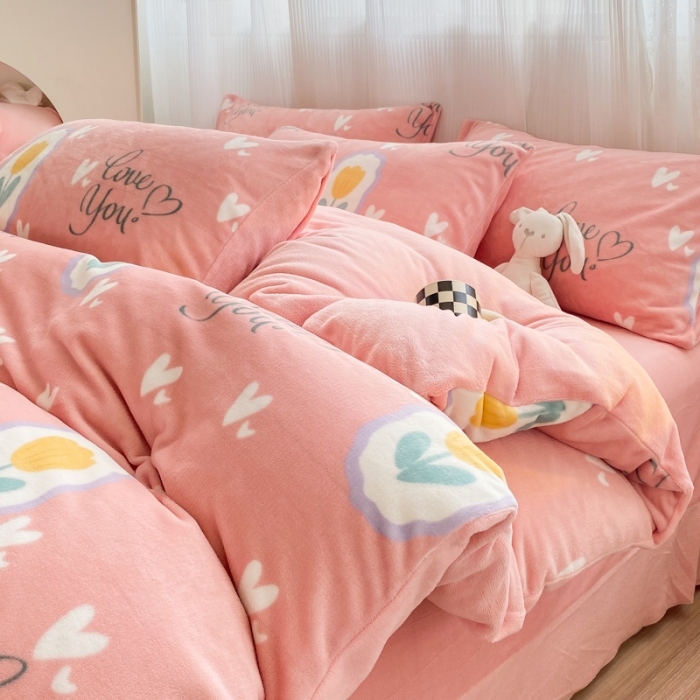 91家纺网 家纺一手货源 找家纺 西引力 2022新款加厚印花牛奶绒单被套及枕套法莱绒直播 郁金香