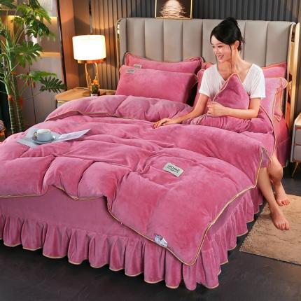 91家纺网 家纺一手货源 找家纺 （总）富之航 2022新款纯色牛奶绒精美贴布绣四件套